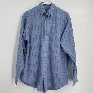 SCOTT‎ BARBER Mens Blue Plaid Button Down Long Sleeve Dress Shirt Size M